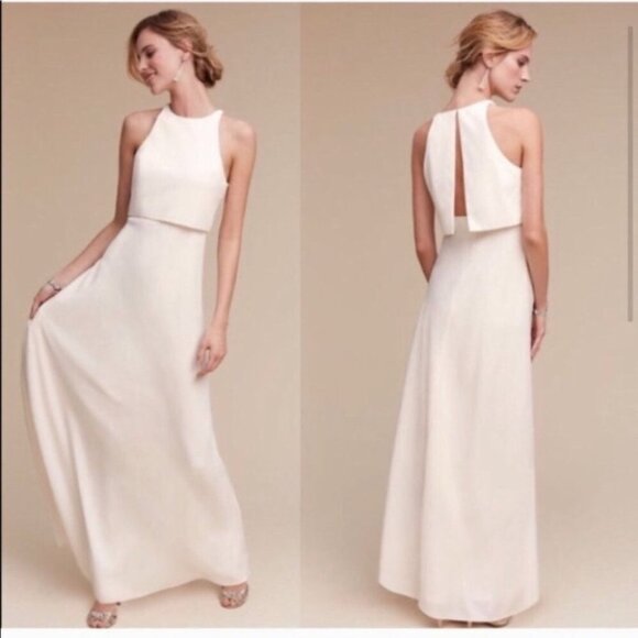 NWT Anthropologie BHLDN Jill Stuart Iva Crepe Maxi Dress Wedding White - Picture 14 of 14